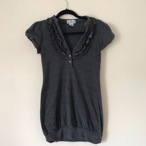 Gray Ruffle Top with Sparkly Buttons